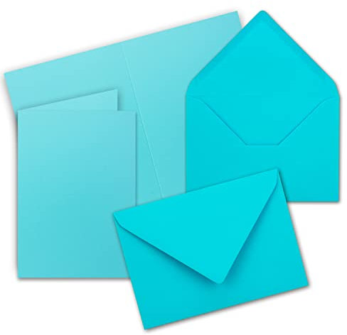 Faltkarten Set mit Brief-Umschlägen DIN A6 / C6 in Türkis - 50 Sets - 14,8 x 10,5 cm - Serie FarbenFroh