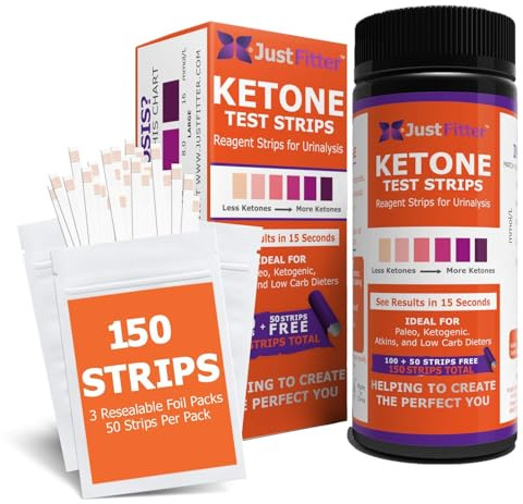 Ketone Keto Urine 150 Test Strips. 3 Resealable Foil Packs of 50 Strips Each. Look and Feel Fabulous on a Low Carb Ketogenic or HCG Diet. Accurately Measure Your Fat Burning Ketosis Levels