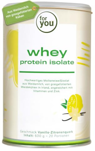for you Whey Protein Isolat Vanille Zitronenquark 600g – 97% Eiweiß, Molkenprotein aus Weidemilch – laktosefrei, sojafrei – cremiger Protein Shake - enthält alle essentiellen Aminosäuren