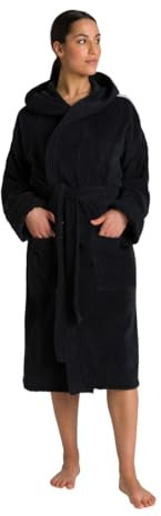 Arena Unisex Cotton Bathrobe with Hood and Pockets, Comfortable and Lightweight, Black, Medium