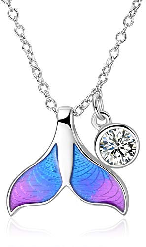 WINNICACA Meerjungfrau Halskette S925 Sterling Silber Kette Kristall Anhänger Geschenke für Frauen Mädchen Muttertag