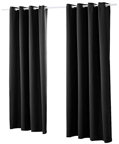 Laneetal Verdunkelungsgardine mit Ösen 2 Stücke Vorhang Blickdicht Verdunklungsvorhang in Schwarz 135x245 cm Thermovorhang für Schlafzimmer Gardine Lichtundurchlässig Ösenschal Ösenvorhang
