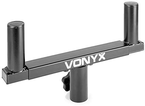 Vonyx WMS-03 Universal Dual Speaker Stand Mount - Adjustable Double Support Bracket for PA Speakers, 35mm Tophat Pole Mount, Heavy-duty 40kg Capacity, Ideal DJ Stage Studio Setup