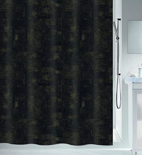 Spirella Schimmel Duschvorhang-Anti-Bakteriell, waschbar, wasserdicht, Polyester, „Georges“ 180x180cm Schwarz Gold, Black, 180 x 180 cm