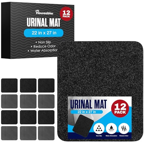Houseables Urinal Mats, Urinal Pads, Urinal Floor Mats, 12 Pack, Urinal Mats for Men Bathroom, Urinal Pads for Mens Room, Urine Mat, Pee Mats, Urinal Floor Mats for Men Bathroom, Black, Disposable