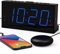 ROCAM Loud Alarm Clock with Bed Shaker for Heavy Sleepers, Vibrating Dual Alarm for Hearing-Impaired, Deaf, 7.5'' Screen, 12/24H, DST, Snooze, 5 Dimmer, 5 Volume Levels-Blue