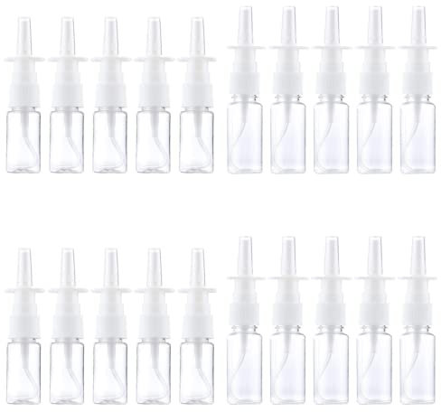 LIEISFEPER 20Pcs Spray Bottle Refillable Direct Injection Bottle Portable Plastic Nasal Spray Bottles Container for Home and Travel Use White (10ML and 20ML)