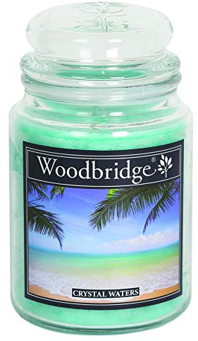 Woodbridge Große Duftkerze im Glas mit Deckel | Crystal Waters | Duftkerze Frisch | Kerzen lange Brenndauer | Raumduft für Zuhause | Kerze 2 Docht