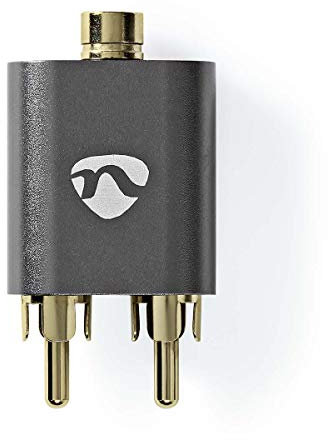 Stereo Audio Adapter | 2X RCA Male | 3.5 mm Female | Gold Plated | Straight | Aluminium | Gun Metal Grey | 1 pcs | Cover Window Box