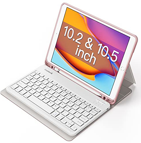 Inateck Tastatur Hülle für iPad 2021(9th Gen)/iPad 2020(8th Gen)/iPad 2019(7th Gen) 10.2 Zoll, iPad Air 3 und iPad Pro 10.5, abnehmbar, mit Bildschirmabschaltung,QWERTZ, KB02012,Pink