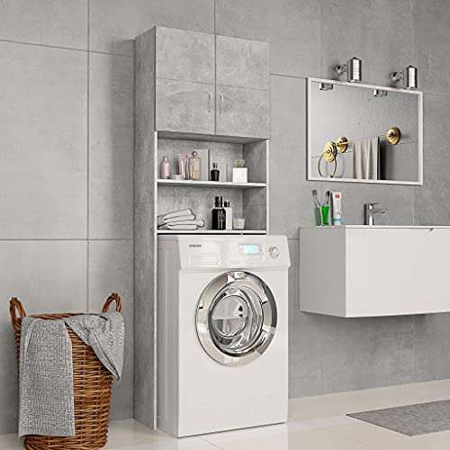 SKM Meuble pour Machine à Laver Gris béton 64x25,5x190 cm Aggloméré -031