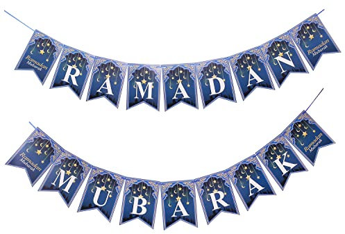 Happium Ramadan Mubarak Banner Ramadan Wimpelkette Ramadan Dekorationen DIY Ramadan Banner für Ramadan Mubarak Dekorationen Ramadan Dekorationen Banner