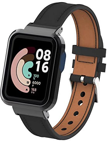Nuosiweilang Bracelet Compatible pour Xiaomi Mi Watch Lite/Redmi Watch - Bracelet de Remplacement en Cuir, Noir