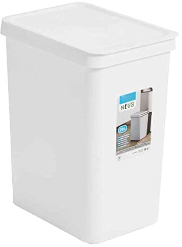 Acan Tradineur - Cubo de basura rectangular con tapa - Fabricado en Plástico - Capacidad de 28 Litros -44,5 x 35 x 25 cm - Color Blanco