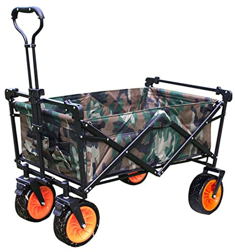 Bollerwagen Faltbar Mit Breite Reifen Handwagen Transportkarre Gerätewagen Inkl. 2 Netztaschen Klappbar Vollgummi-Reifen Transportwagen Gartenanhänger,Camo