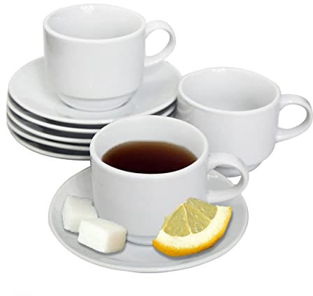 Hogar y Mas Juego Cafe Barista 12 Tazas Y 12 Platos 8CL CERÁMICA Elegante