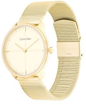 Calvin Klein Analog Quarzuhr für Damen mit Gelbgoldfarbenes Edelstahl-Mesh-Gliederarmband - 25200159