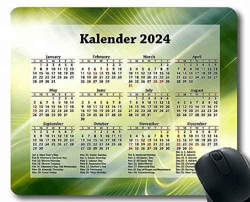 YENDOSTEEN Mauspad2024 Kalender schwarz with Holidays,Wandtextur Ziegellicht Licht Gaming-Mauspad mit genähten Kanten