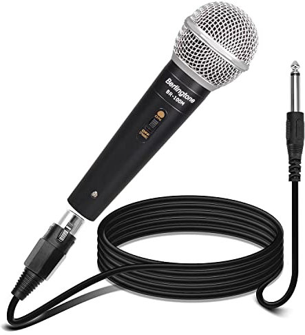 Berlingtone BR-100M Microfono vocale dinamico cardioide in stile classico con cavo XLR da 6,3 m, griglia a rete sferica con filtro pop integrato, microfono professionale per canto, registrazione