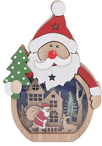 Weihnachtsschmuck, warmes Licht LED-Licht Pappelsperrholz gut poliert Grat frei leuchtende Weihnachtsmann batteriebetriebenes süßes denkwürdiges leuchtende Holzhaus (Alter
