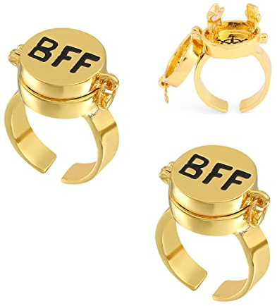 BFF Rings for 2 Best Friends Gold Cartoon Anime Aesthetic Ring Cute Rings Matching Couple Ring Adjustable Aesthetic Jewelry for Women