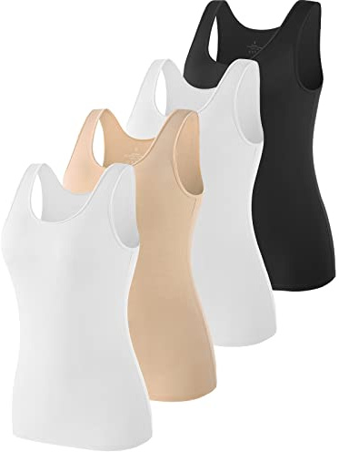 Vislivin Womens Supersoft Vest Tops Stretch Casual Tank Tops 4 Pack Black/White/Beige/White L