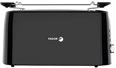 Fagor LongToast Duo – Tostadora de Doble Ranura Larga, 1550W, 6 Niveles de Tostado, 3 Funciones, Elevación Alta, Base Antideslizante, Bandeja Recogemigas, Negro Brillante