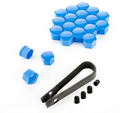 LST 20x Abdeckkappen Sechskant Radschrauben Kappen Set 17 mm blau glänzend
