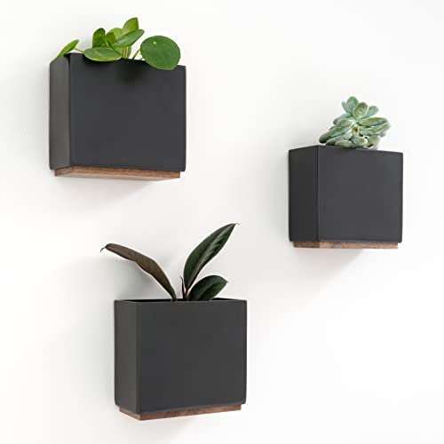 Kazai. Fioriere da Parete -Alma- | 3 Vasi per Piante Sospesi Moderni in Resina | Set Porta Piante per Piante da Interno, Piante Artificiali e altro | Nero