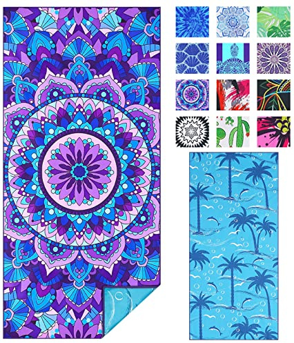 TwoYek Microfiber Sand Free Beach Towel Thin Quick Dry Super Absorbent Oversized Large Lightweight Towels for Travel Sports Pool Swimming Bath Camping Yoga Girls Women Adults
