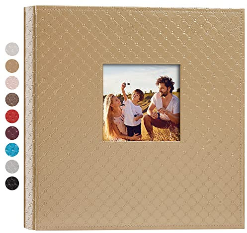 Mublalbum Leder-Fotoalbum, 10 x 15 cm, 1000 Fotos, großes Fassungsvermögen, Bilderbuch mit horizontalen und vertikalen Taschen, für Baby-Hochzeitstag und Familie, goldfarben
