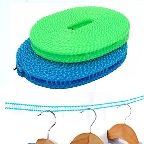 ZLXFT Corde à Linge Nylon, Antidérapante, Portable, Intérieur/Extérieur, Bleu, 5 m