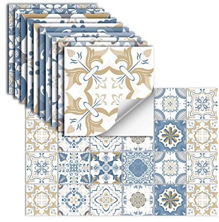 24 Piezas Azulejos Adhesivos Vinilo Autoadhesivo Pegatinas De Pared Impermeables Para Cocina Baño Azulejo Pared Chimenea Armario Pegatinas Decorativas,HZ-37,10x10cm