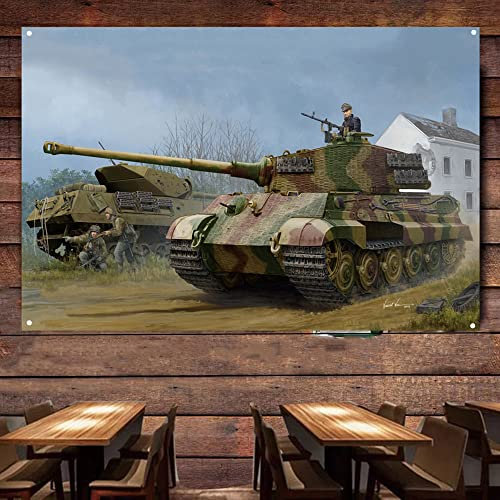 Sd.Kfz.182 German Tiger II Panzer, Vintage WWII Banner & Flagge War Art Poster, Heavy Armor Weapons and Tanks Wandbilder für Militär-Enthusiasten und Sammler