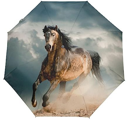 Pferde Tiere Himmel Cool Regenschirm Taschenschirm Kinder Jungen Mädchen UV-Schutz Auf-Zu Automatik Umbrella Verstärkt Winddichte Zusammenklappbar