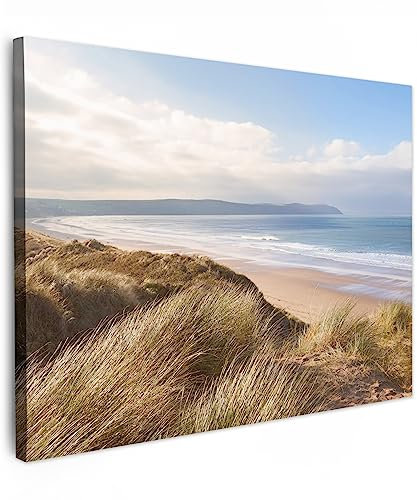 MuchoWow© Leinwandbild 80x60 cm Dekoration Wohnzimmer Bilder Aufhängen Wall Decoration Living Room Wohnungs Deko Moderne Landschaftsbilder - Bild Natur - Düne - Strand - Wasser