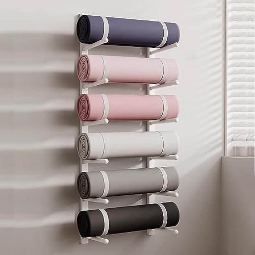 NUNETH Yogamattenhalter Yogamattenhalter An Der Wand Montiert, Hängendes Metallyogamattenregal, Yogamattengurt, Schaumstoffrolle, Widerstandsband, Aufbewahrungsregale, Heimfitnessgeräte
