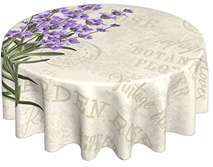 Wachstuchtischdecke Retro-Lavendel-Stempel Rund Wachstischdecke Abwaschbar Tischwäsche 152Cm Für Jubiläum Terrasse Garten