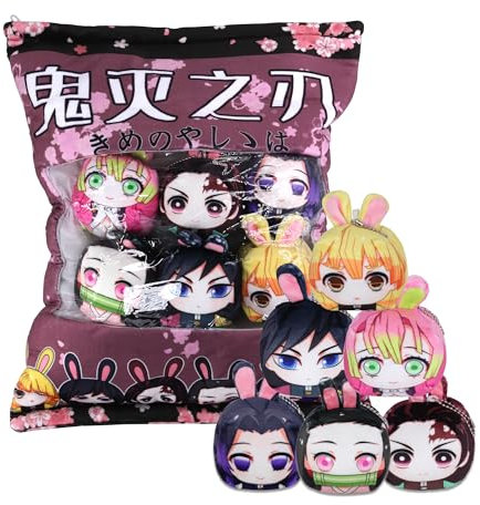 Roffatide Anime Demon Slayer Cute Kamado Tanjirou Nezuko Snack Pillow Full of Plushies Pudding Stuffed Animal Stuffed Pillow Soft Throw Pillow Creative Gifts Room Decor (6pcs Plüsch Snack)