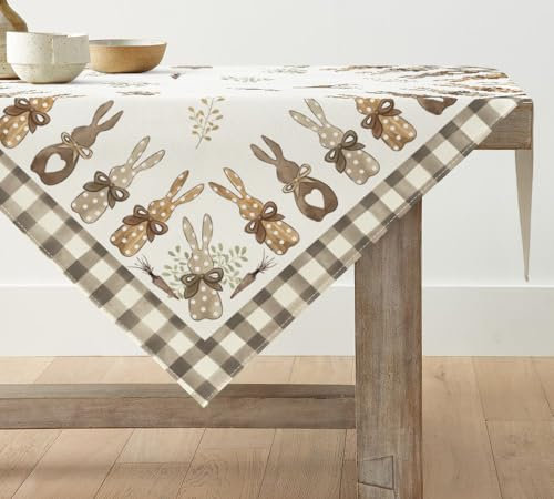 Artoid Mode Büffelkaro Hase Karotten Ostern Tischdecke, Tischwäsche Frühling Küche Tisch Dekoration Drinnen Urlaub Party Dekor 85x85 cm