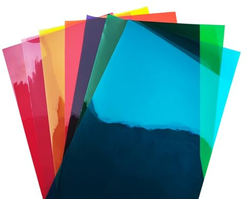 Transparent Decorative Window Film Anti UV Colorful Adhesive Vinyl Heat Insulation Solar Window Tinting Sheets Glass Film for Christmas Home Decoration,7 Colors Bundle Pack,6Inch x 11.8Inch