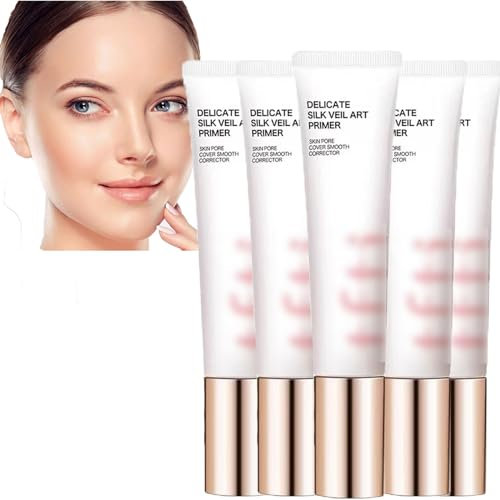 Smooth Corrector zur Abdeckung der Hautporen, zarter Silk Veil Art Primer 30 ml, Primer für unsichtbare Poren mit Ölkontrolle, Primer für Gesichts-Make-up, Concealing Tone Up Primer (5PCS)