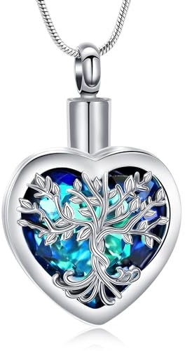 VCCWYQK Tree of Life Urn Necklace for Ashes with Hollow Glass Vial Cylinder Cremation Jewelry Keepsake Memorial Lockets for Women Men Pet Ashes Holder (J)
