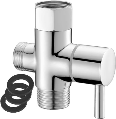 STOAT®3 Voies Soupape,Fabriqué en laiton, connecteur G1/2.valve de douche valve 3 voies shower valve robinet wc 3 voies inverseur douche 3voies robinet d'arrêt douche valves d'arrêt de douche (Argent)