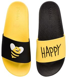 Dedoles Badeschuhe & Hausschuhe viele lustige Designs Bücher Kaffee Katze Party Pizza Dackel Fuchs Panda Delfin Geschenk, Farbe: Bee Happy, Gr.: 45 EU