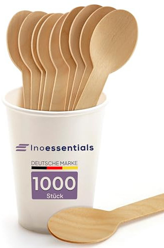 Inoverse 1000 posate in legno, lunghezza 15,8 cm, cucchiaio in legno usa e getta, biodegradabili, posate usa e getta, cucchiaio da zuppa, posate per feste, set di cucchiai in legno sostenibili ed