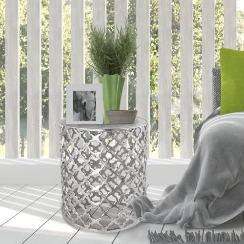Amago home Couchtisch Dekotisch Beistelltisch ø 40 x 45 cm rund Metall Aluminium massiv Orientalisch Farbe Silber