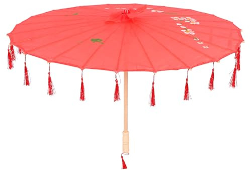 IMIKEYA Rouge Chinois Parasol Parapluie Tissu Mariage Danse Ancien Asiatique Décoratif Parapluie Antique Chinois Parapluies Pour Danser Décoration Festival Décor