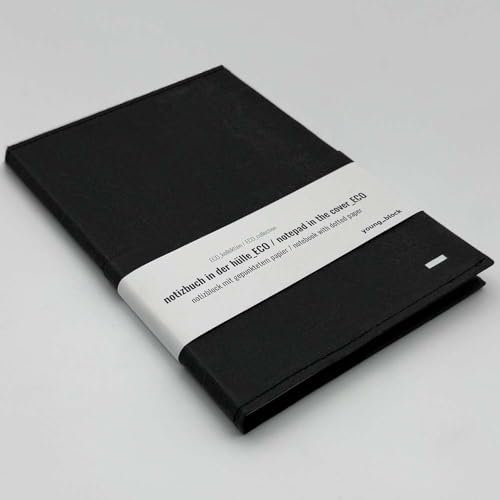 young_block Notizbuch/Schreibblock in der Hülle_ECO_verkleinerten (A5, Schwarz),Stifthalter,punkt Kraftpapier,Ink-proof,Softcover,veganes recycelbares Leder,100% handmade,Geschenk für Männer,Frauen