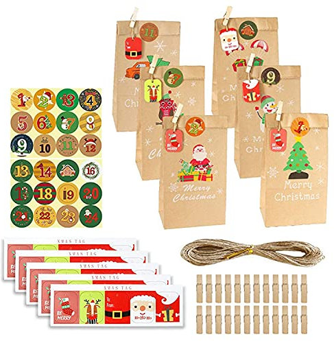 24 Set Weihnachts Advents Kalender 24 Kalender Kraft Xmas für Weihnachts Dekoration (Mehrfarbig)